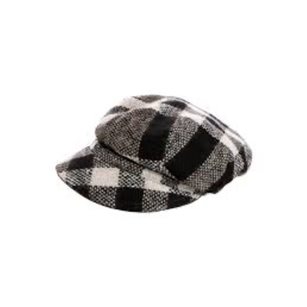 Burberry Wool Plaid Newsboy Cap Hat Large Black Cream Check Flat Driver Hat